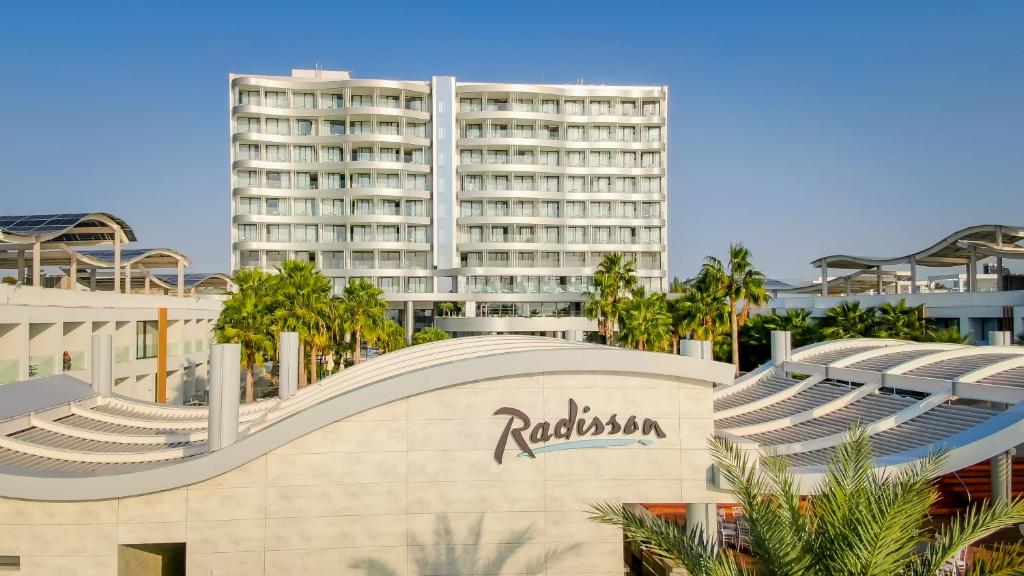 a skateboard ramp in front of a hotel at Radisson Beach Resort Larnaca in Larnaca