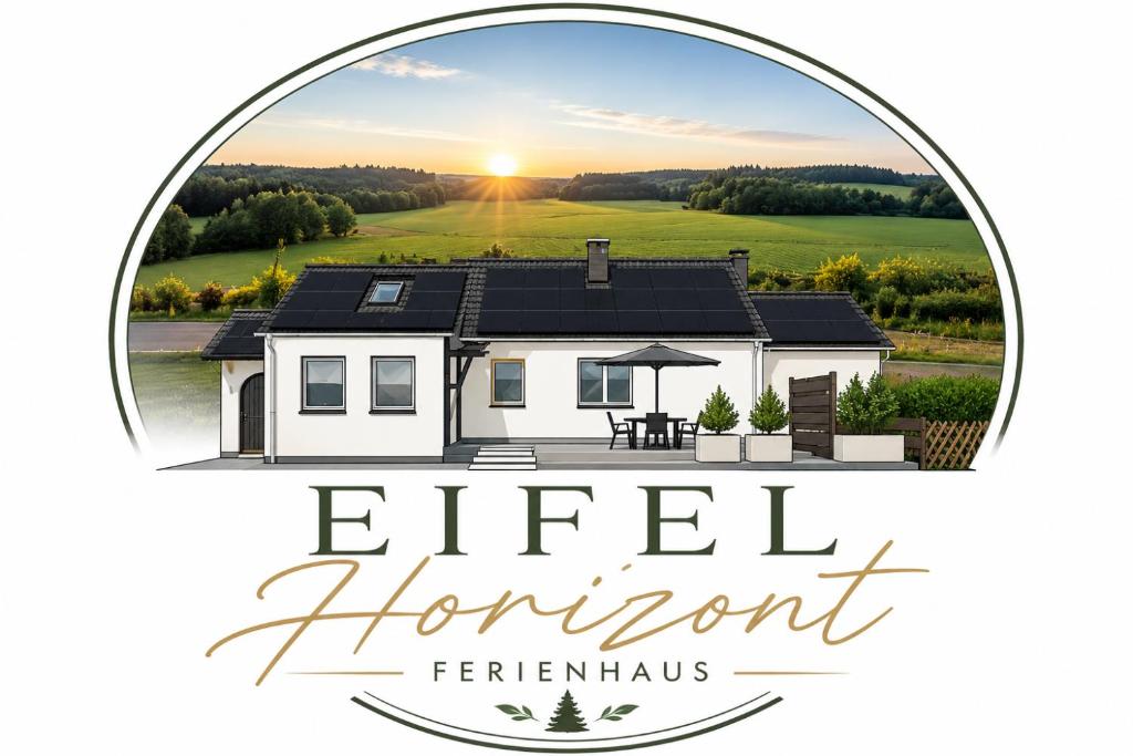 a rendering of a white house with the sunset in the background at Ferienhaus Eifel Horizont in Neuheilenbach