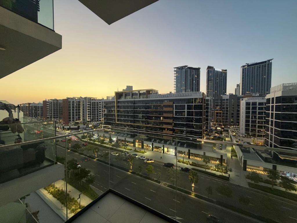 a view of a city with buildings and traffic at Azizi Riviera in Dubai