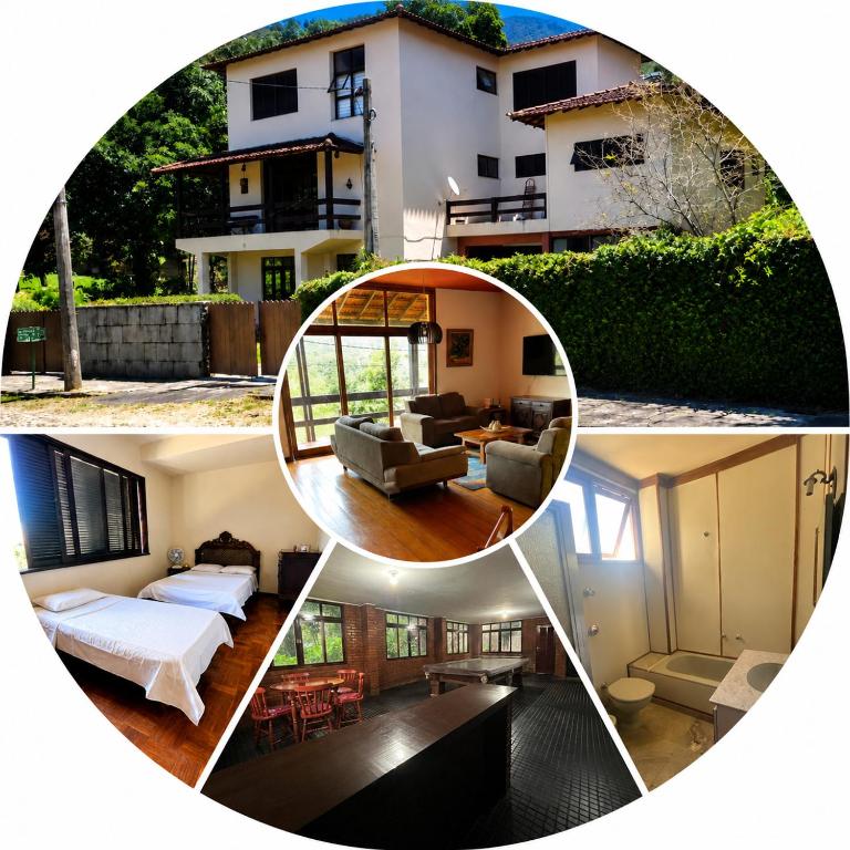a collage of three pictures of a house at Quarto Imbuí in Teresópolis