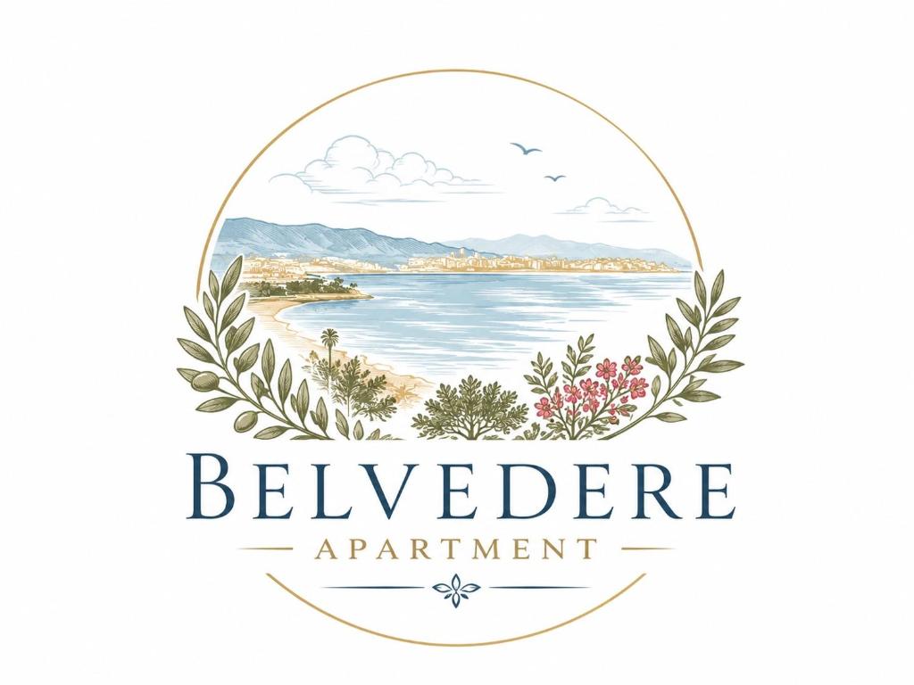 a badge with a view of a beach in areath of flowers at Belvedere Apartment in Casa Donato