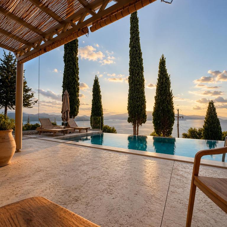 a pool in a villa with a view at Villa Magganas in Nikiana