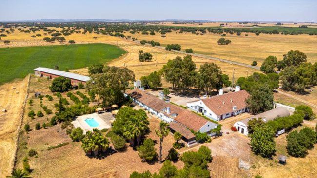 an aerial view of a house with a pool at Lodge Monte Do Sobral in Alcáçovas