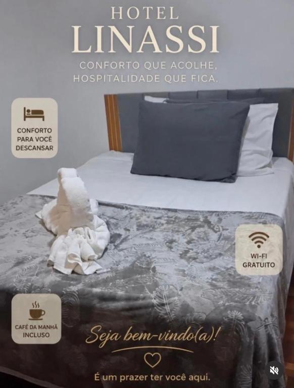 a hotel limassol sign with a bed in a room at Hotel Linassi in Cruz Alta