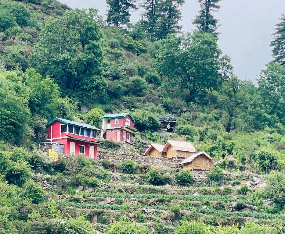 a group of houses on the side of a hill at Skyblue cafe in Tosh