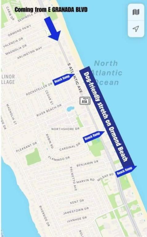 a map of the gaza strip with a blue arrow at Steps to Private Beach Access King Beds in Ormond Beach