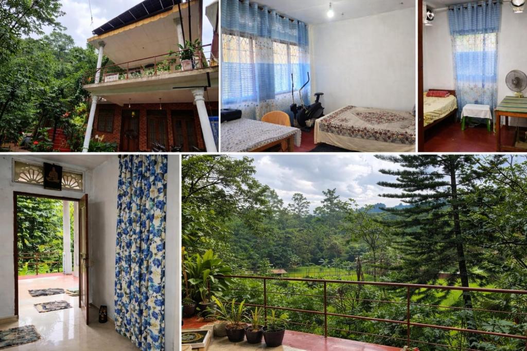 a collage of three pictures of a room with a balcony at පසන් නිවස Pasan Niwasa Homestay Bandarawela in Bandarawela