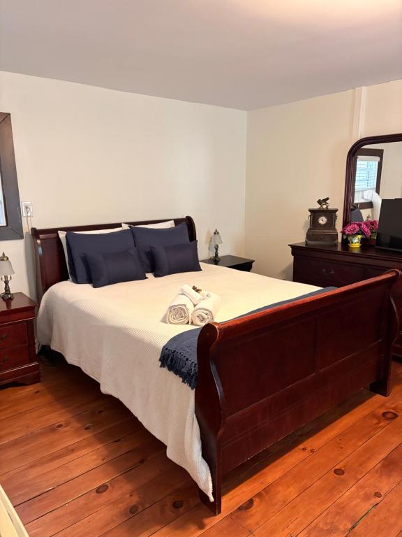 a bedroom with a large bed and a mirror at Au Coeur De Magog in Magog-Orford
