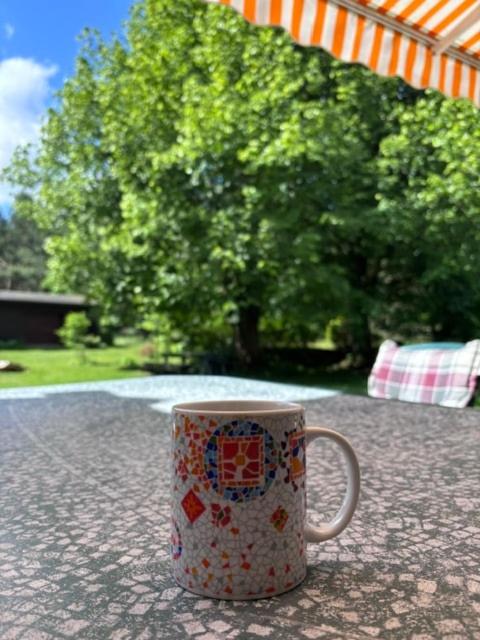 Eine Kaffeetasse steht auf einem Tisch in der Unterkunft 2 Lipy Jura in Kostkowice