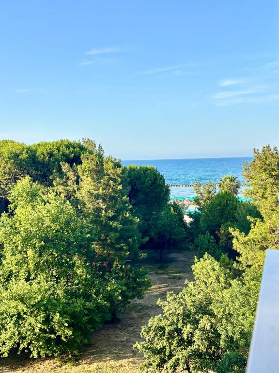 an overhead view of trees and the ocean at BradAmare Seafront in Montesilvano