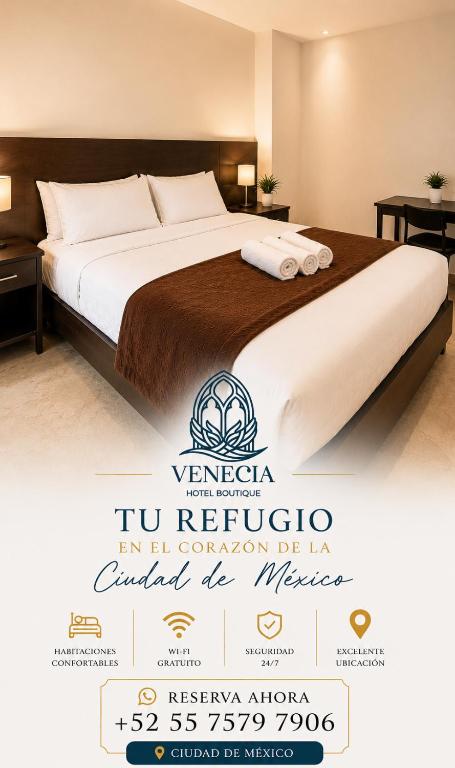 a poster of a hotel room with a bed at Hotel Boutique Venecia Cdmx in Mexico City