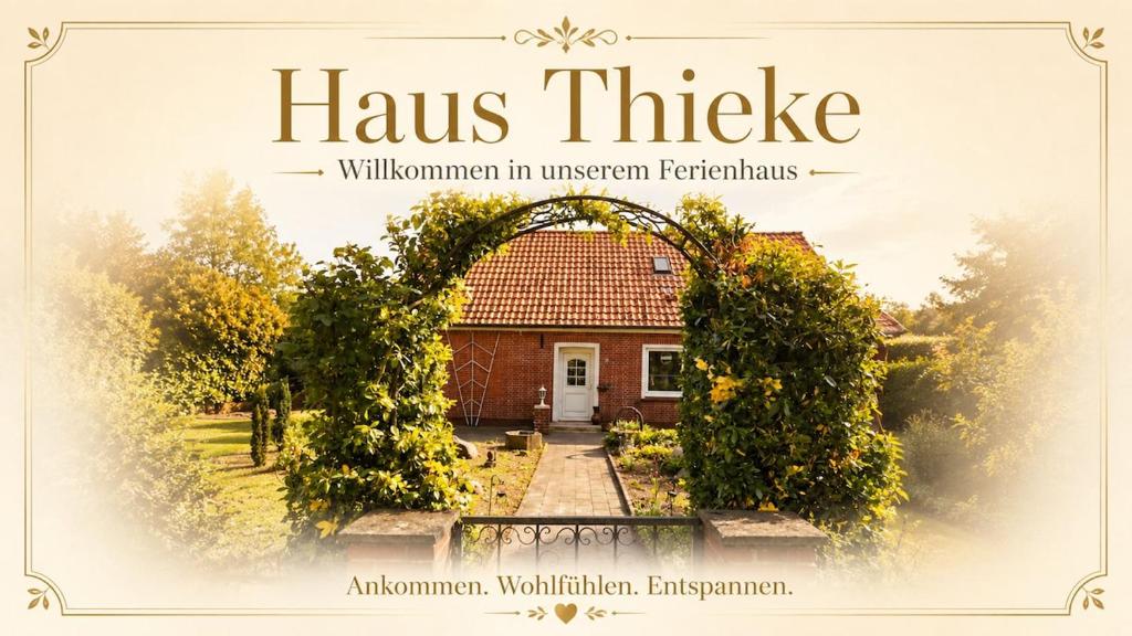 a book cover of a house with an arch in front at Haus Thieke in Rhederfeld