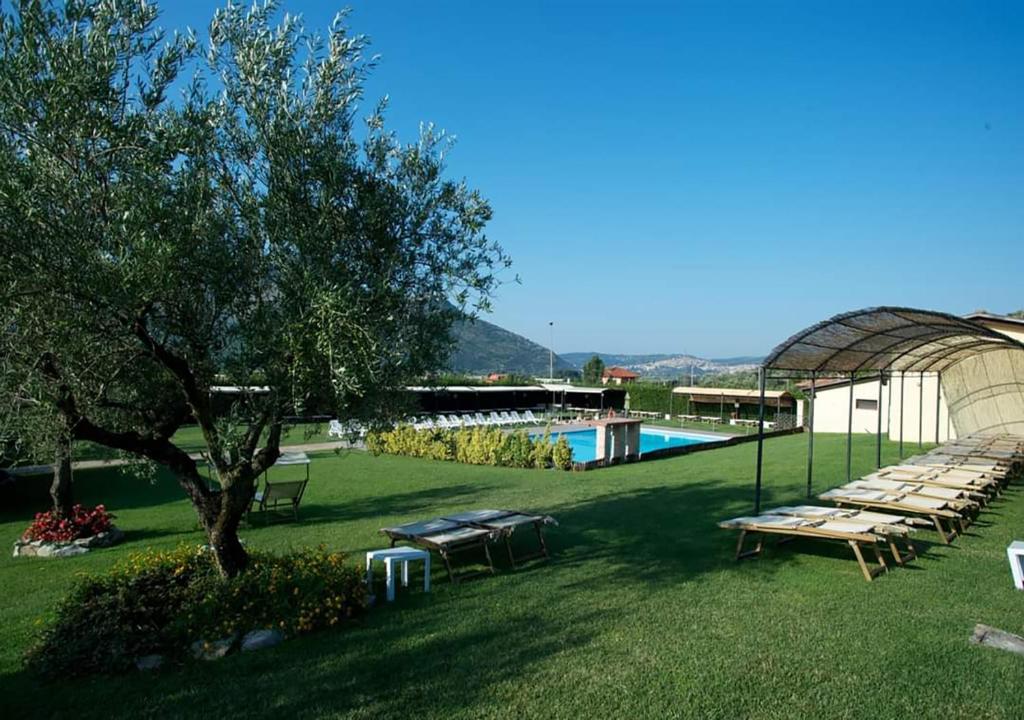 a yard with a greenhouse and a swimming pool at Hotel Piscina La Suite in Prossedi