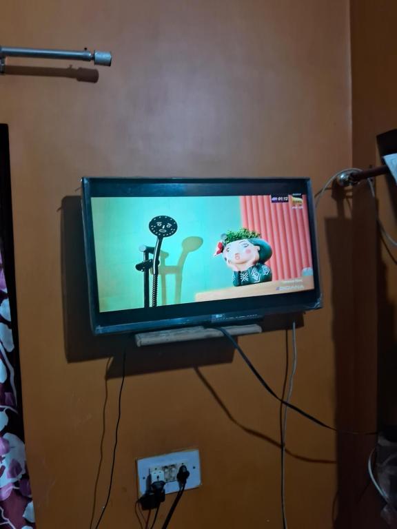 a flat screen tv with a cartoon on it at Radhe house in Gwalior
