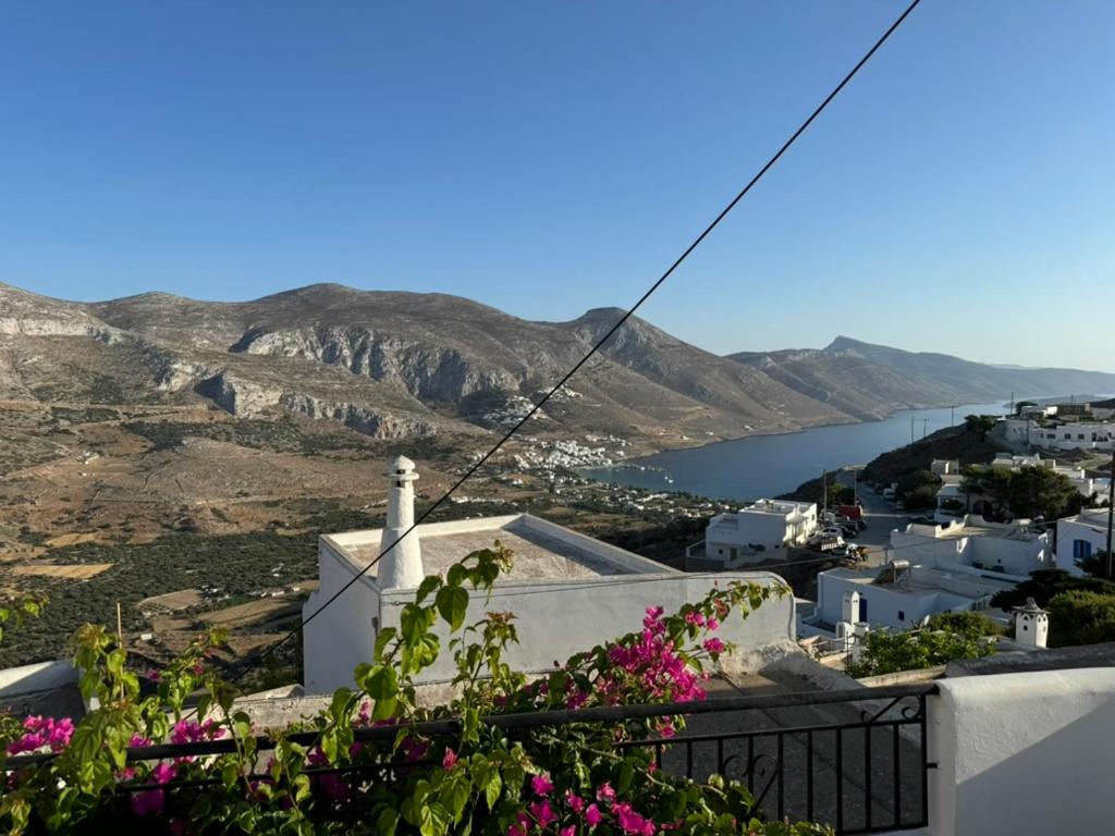 a view from a house with pink flowers at Ontas in Tholária