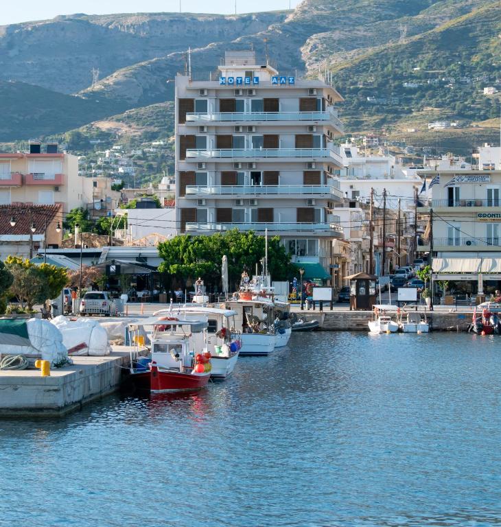 a group of boats are docked in a marina at Hotel ALS KARYSTOS in Karistos