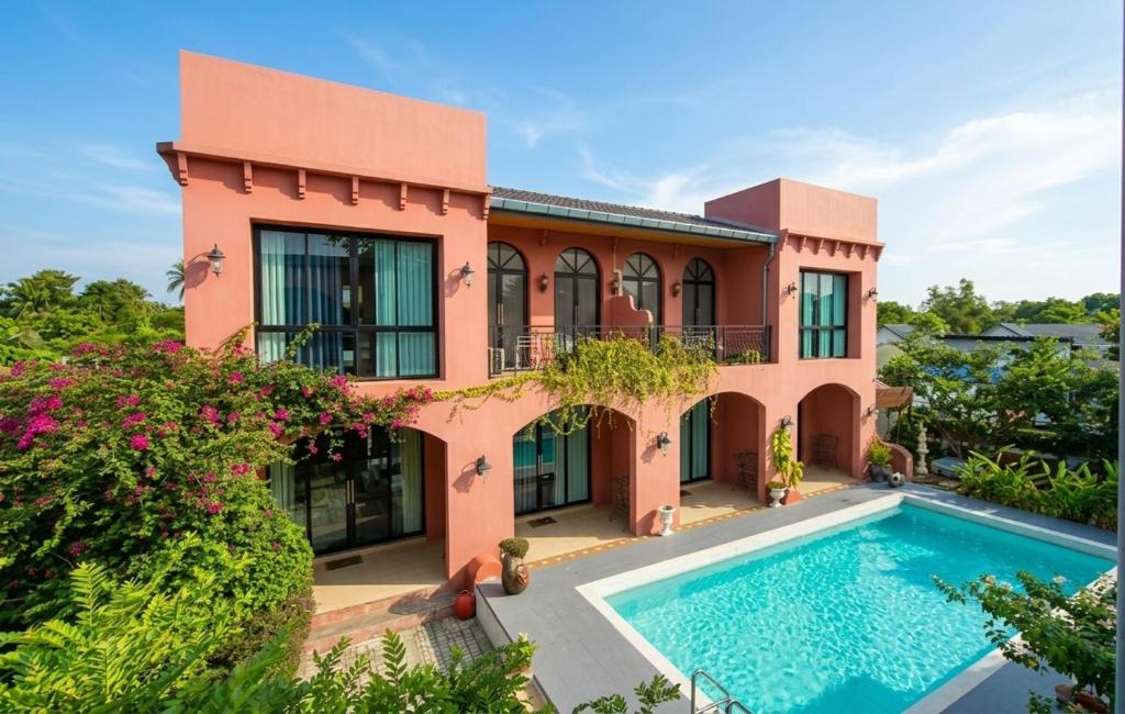 an exterior view of a house with a swimming pool at พัทลุงเมริเดียนโฮเทล in Phatthalung