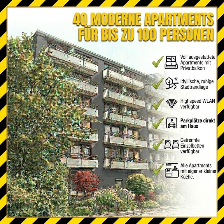 a poster of a building with plants on it at Kemnater Hof Apartments SELF-CHECK-IN in Ostfildern