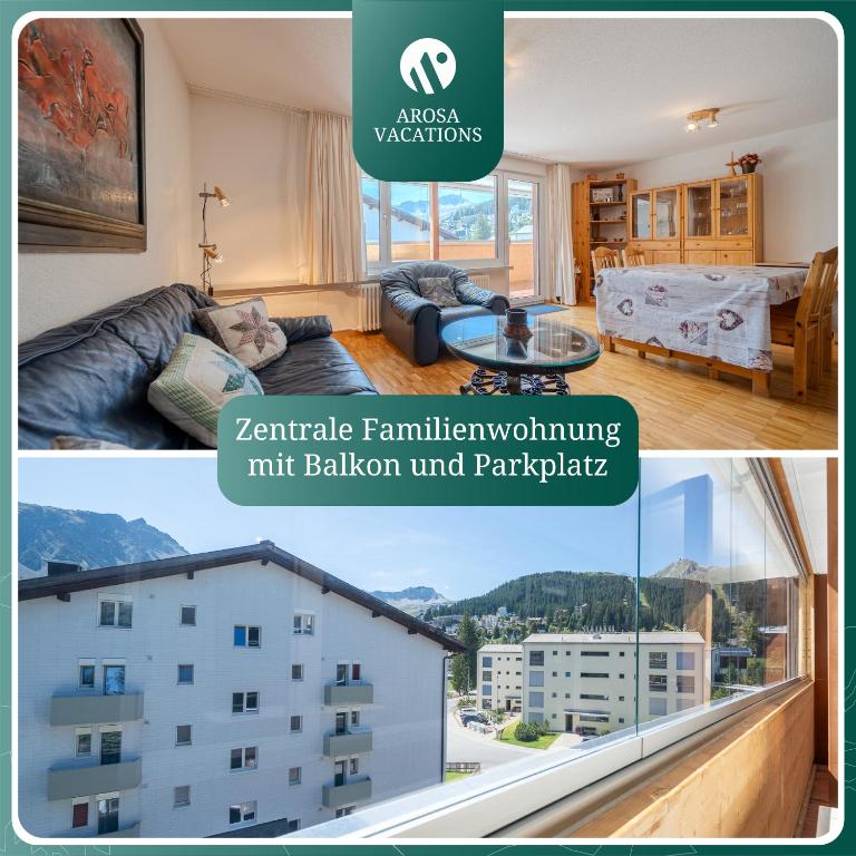 a collage of three pictures of a apartment at Latschüel by Arosa Vacations, Familienwohnung im Zentrum mit Privatparkplatz in Arosa