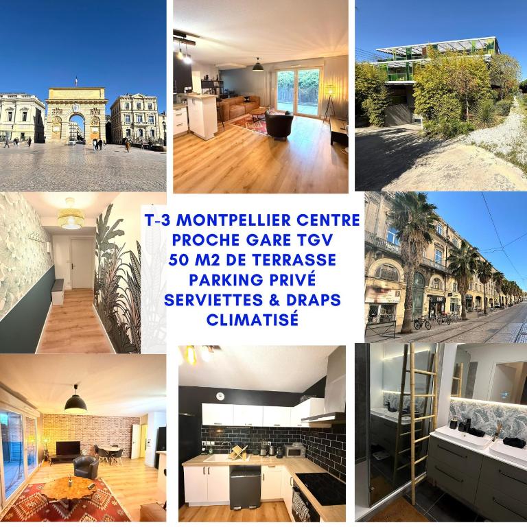 2 chambres climatisés- 70 m2 - Montpellier proche centre ville - Terrasse 50m2- Parking inclus