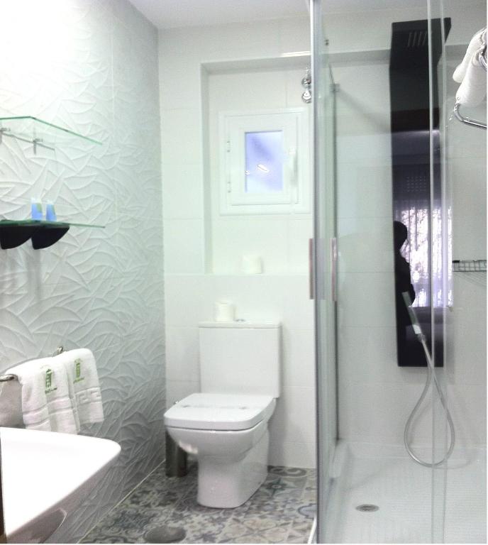a bathroom with a toilet and a sink and a shower at Hotel Molinos in Granada