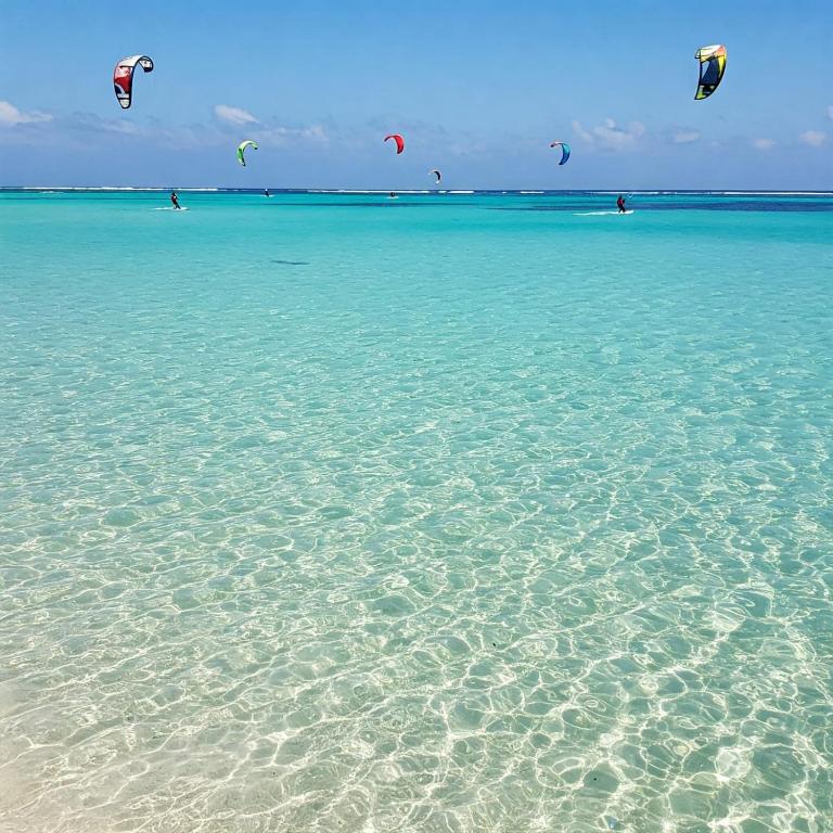 a group of people flying kites over the ocean at Sea View Rodrigues - Mourouk in Rodrigues Island