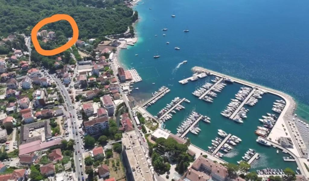 arial view of a marina with a orange circle at Shark Herceg Novi in Meljine