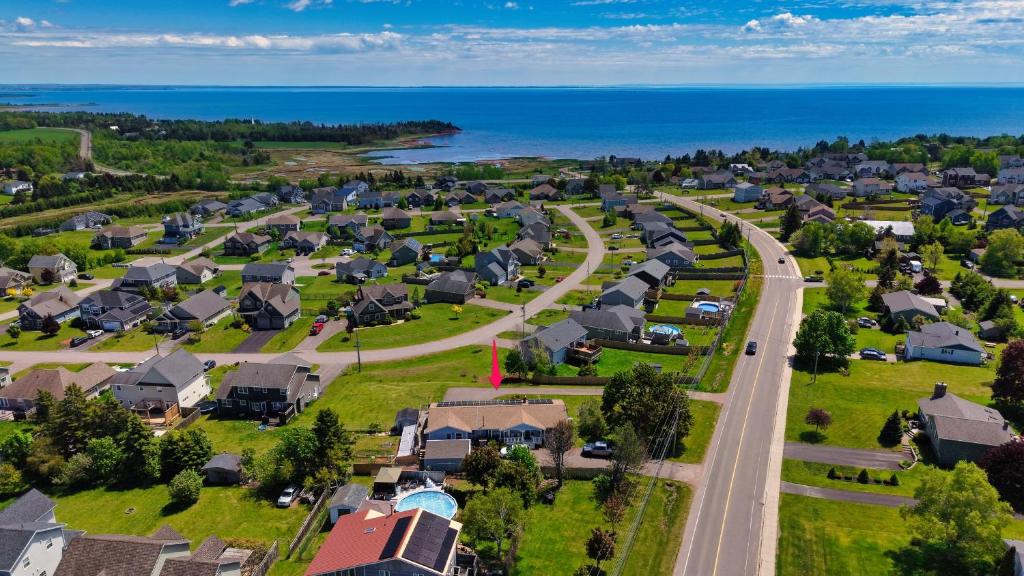 an aerial view of a residential neighborhood with a road at Lee's Ocean Peek B & B in Stratford