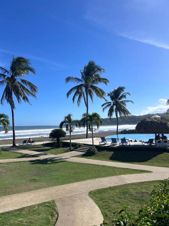 a path leading to the beach with palm trees at Resort Casita in Playa Venao