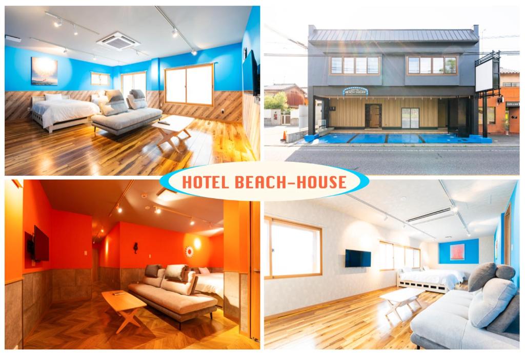a collage of pictures of a hotel beach house at Hotel Beach-House in Otsu