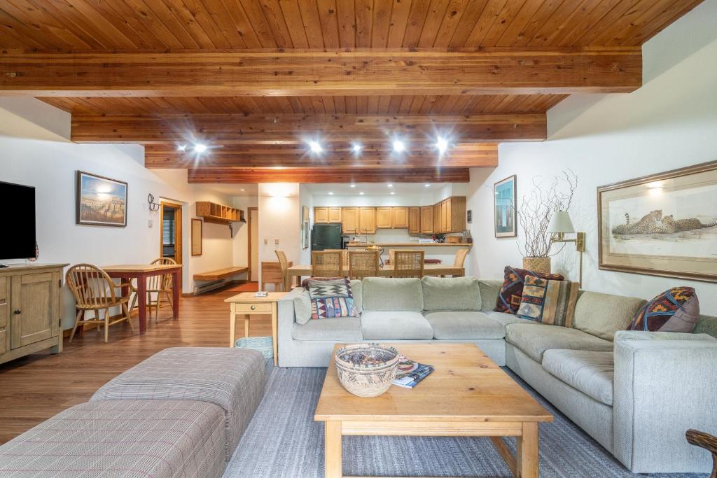 a living room with a couch and a table at Riverside Condos D02 condo in Telluride