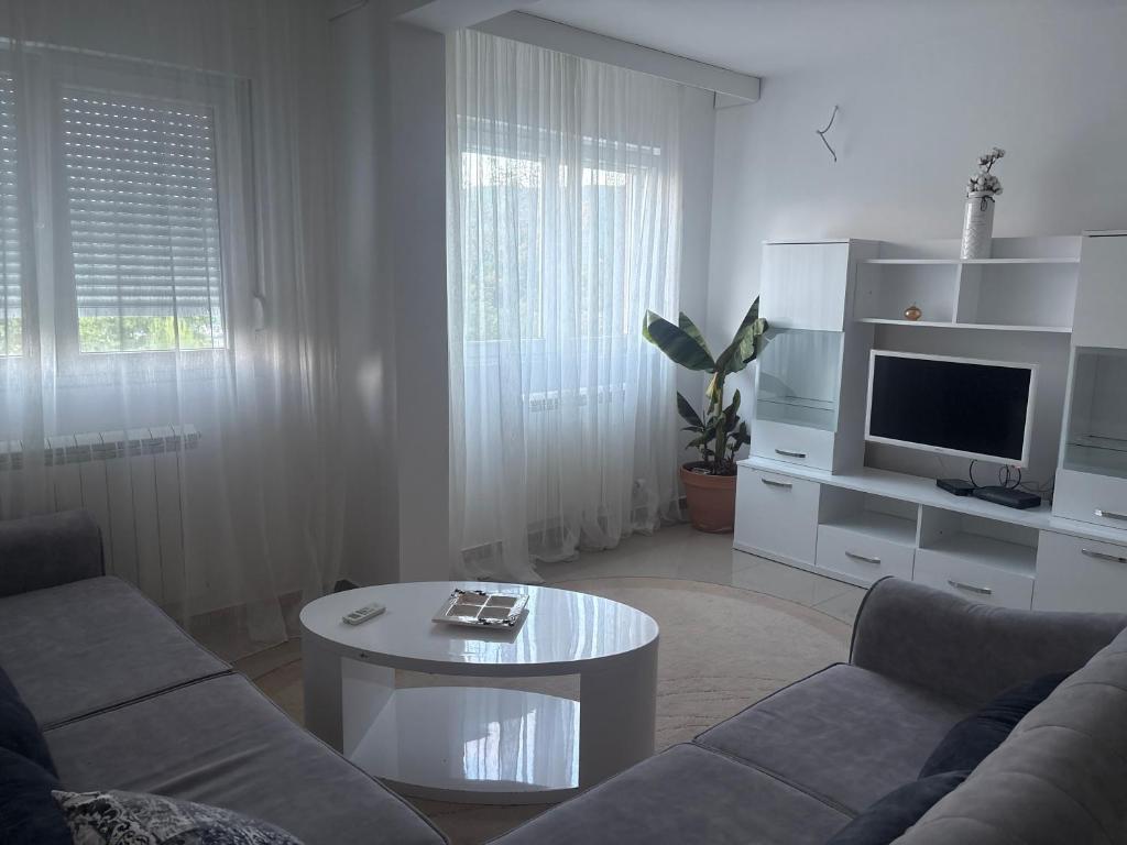 a living room with a couch and a coffee table at Volga in Herceg-Novi
