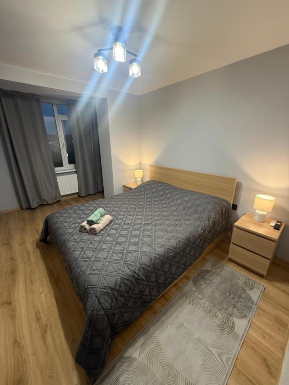 a bedroom with a bed and a light on the ceiling at Kogălniceanu 24 in Căuşeni