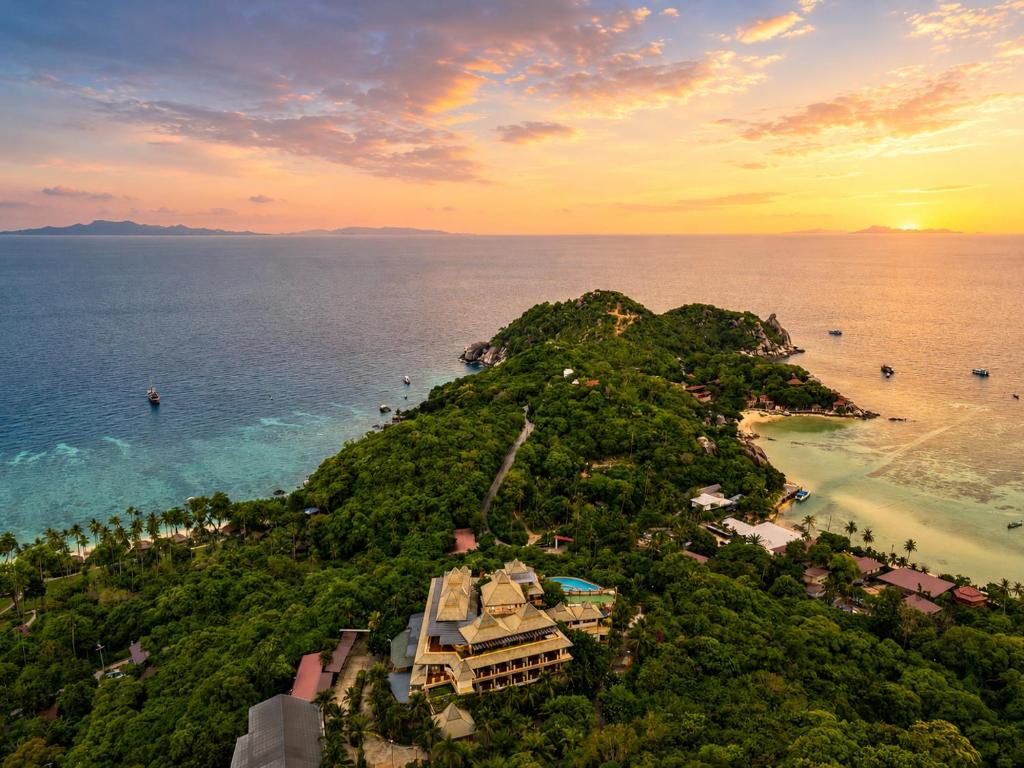 an aerial view of an island in the ocean at Ko Tao Paradise Resort in Ko Tao