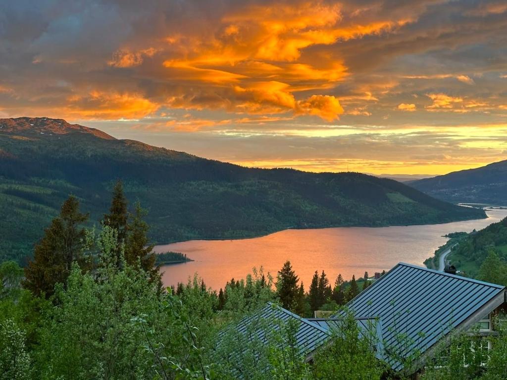 a view of a body of water with a sunset at Dream view in Åre Björnen in Åre