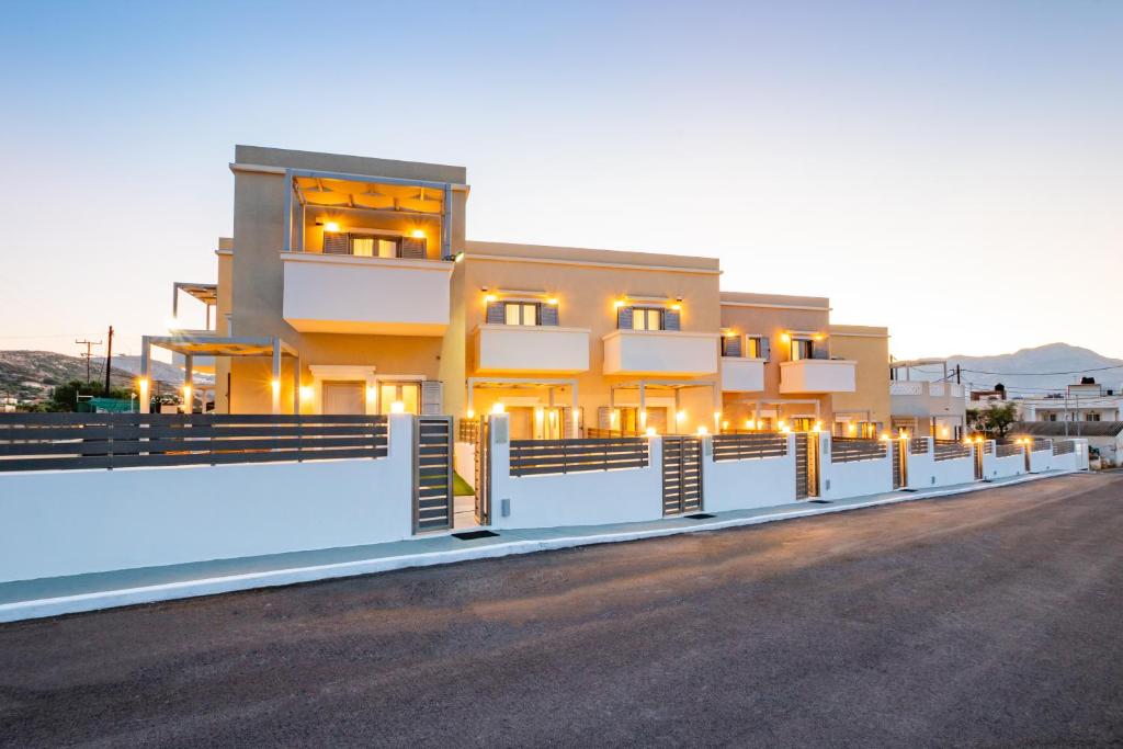 a house with lights on the side of a street at Onyro Villas in Karpathos