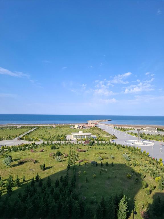 an aerial view of a park next to the ocean at Boulevard in Sumqayıt