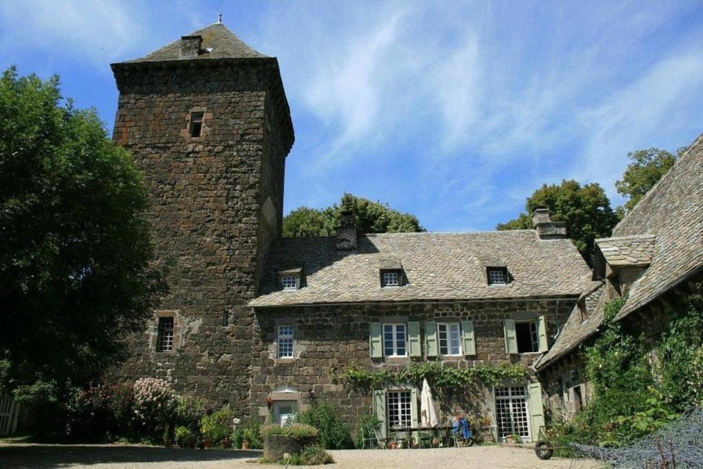 a large stone building with a tower on top of it at Château de Lescure in Saint-Martin-sous-Vigouroux