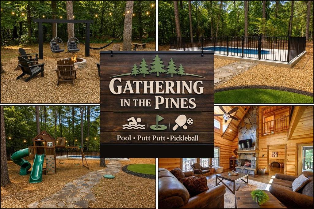 a sign for a park with a sign for a playground at Big Pine Gathering - Heated Pool - Pickleball - Sleeps 16 in Broken Bow