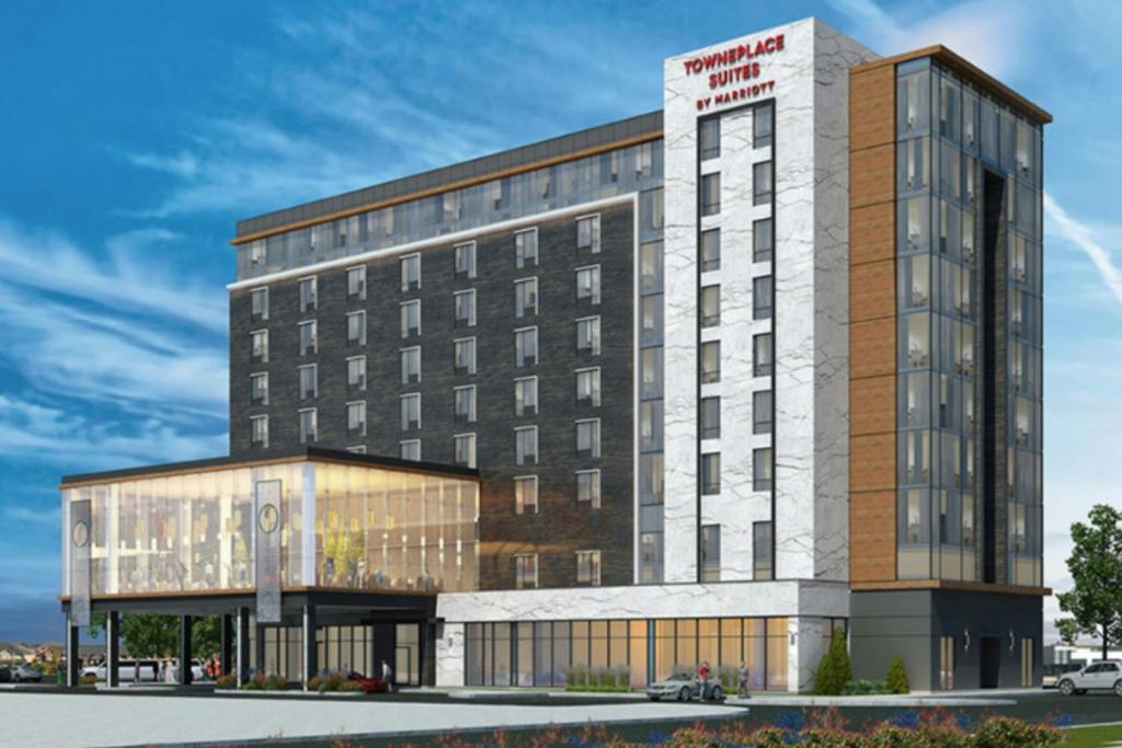 a rendering of a hotel building at TownePlace Suites by Marriott Vaughan in Vaughan