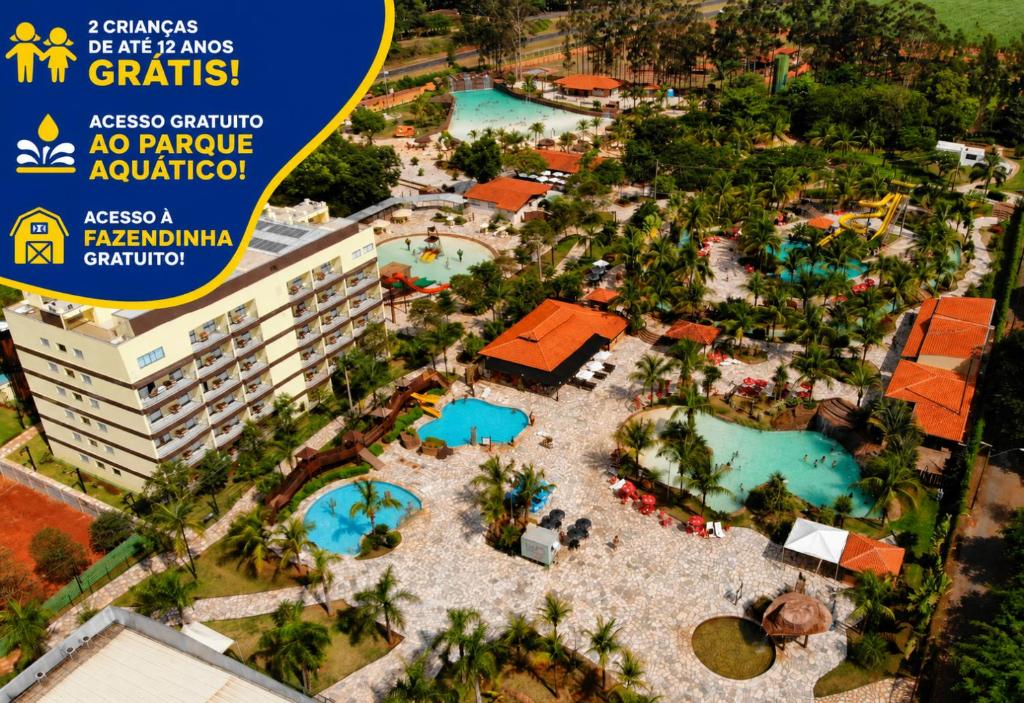 an aerial view of a resort with two pools at Barretos Country Park & Resort in Barretos