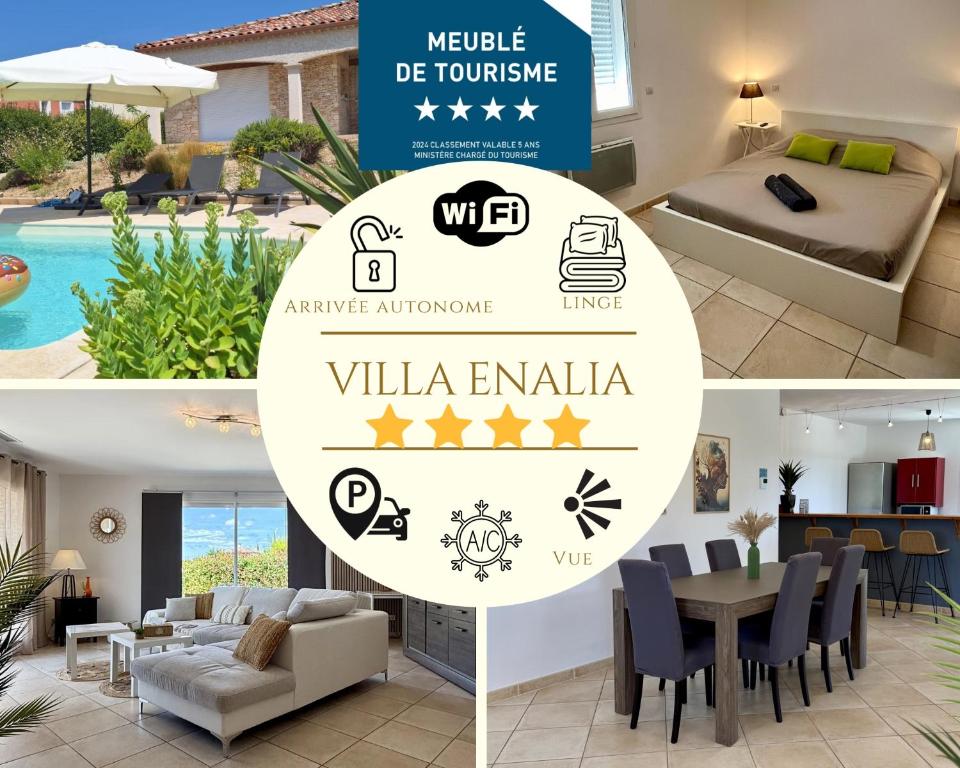 a collage of photos with a villa emilia logo at Villa Énalia in Barjac