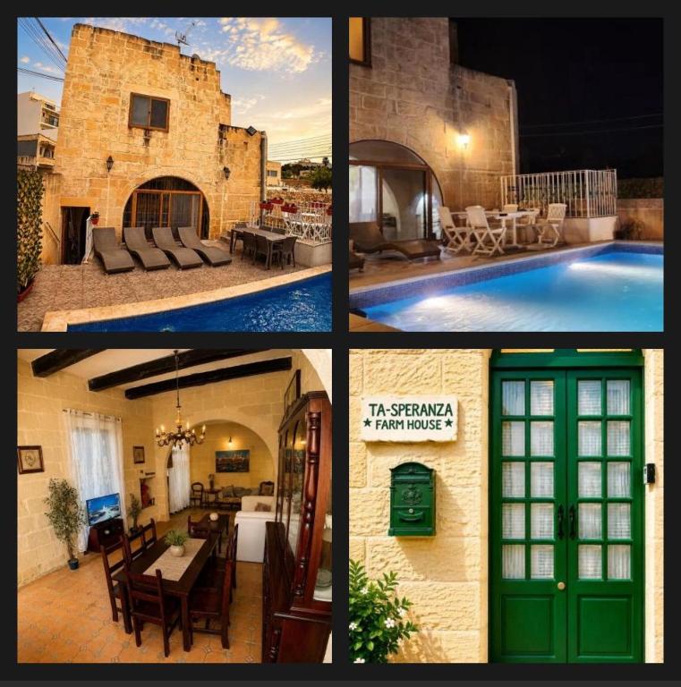 a group of four pictures of a house with a pool at Ta Speranza Farmhouse in Victoria