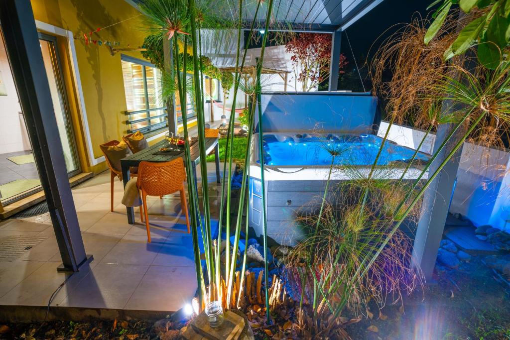 a large aquarium in a room with plants at epicenter LAGOA in Lagoa