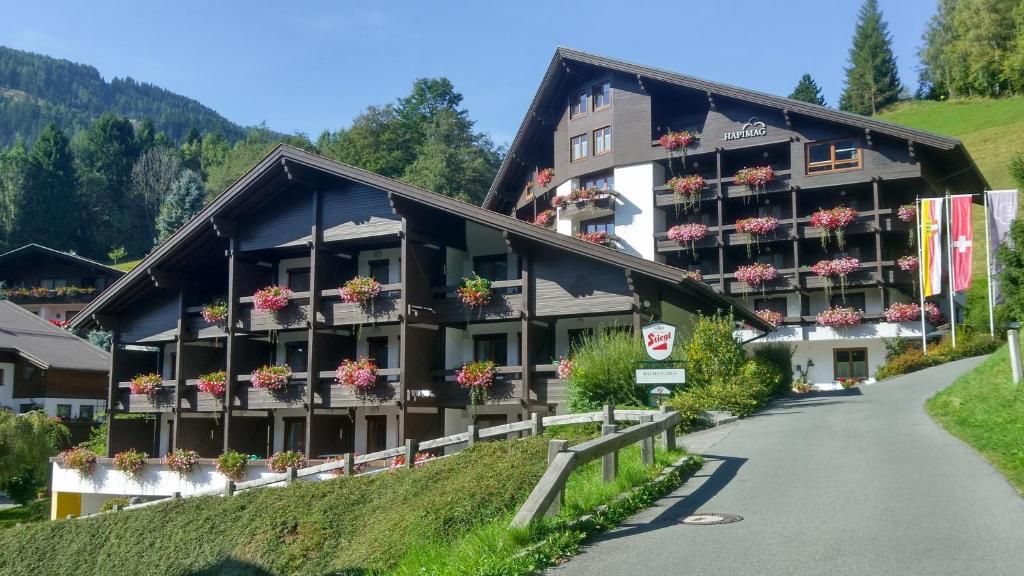 budynek na wzgórzu z kwiatami w oknach w obiekcie Alpenlandhof w mieście Bad Kleinkirchheim