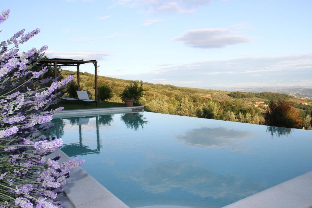 a swimming pool with a view of a hill at Colle da Vinci in Vinci