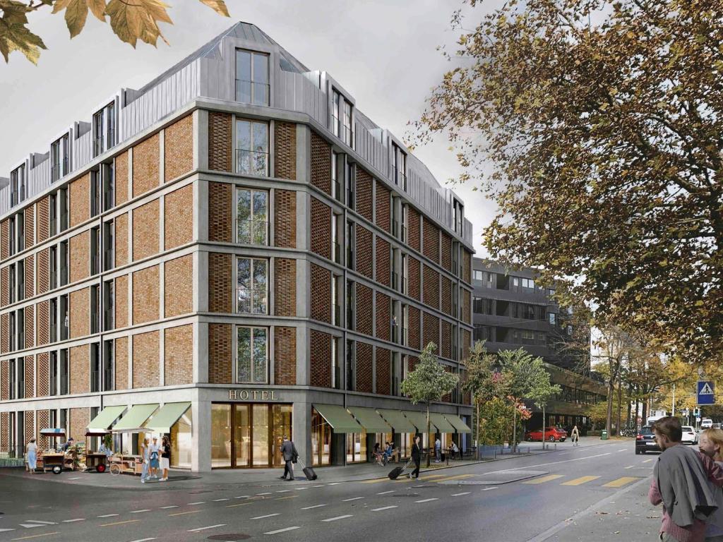 a rendering of a building on a city street at ibis Styles Bern City in Bern