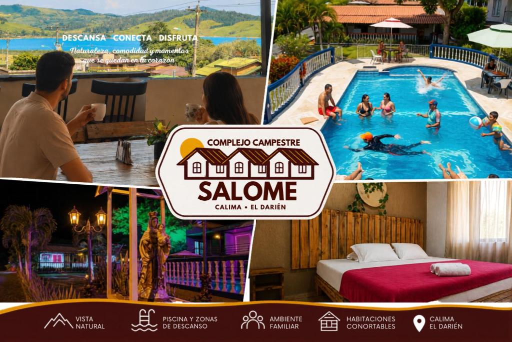 a collage of pictures of a pool at a resort at Complejo Campestre Salome Cabañas & Hotel in Calima