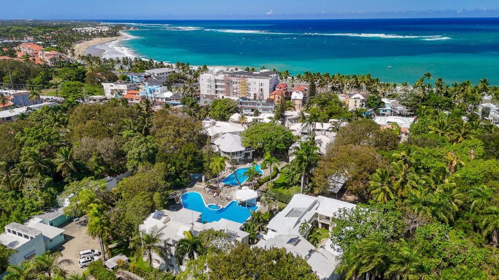 an aerial view of a resort and the ocean at Tropical Casa Laguna in Cabarete