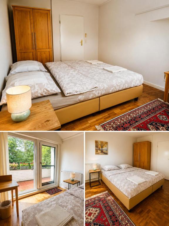 a bedroom with a large bed and a window at Quiet & Friendly Bremen in Bremen
